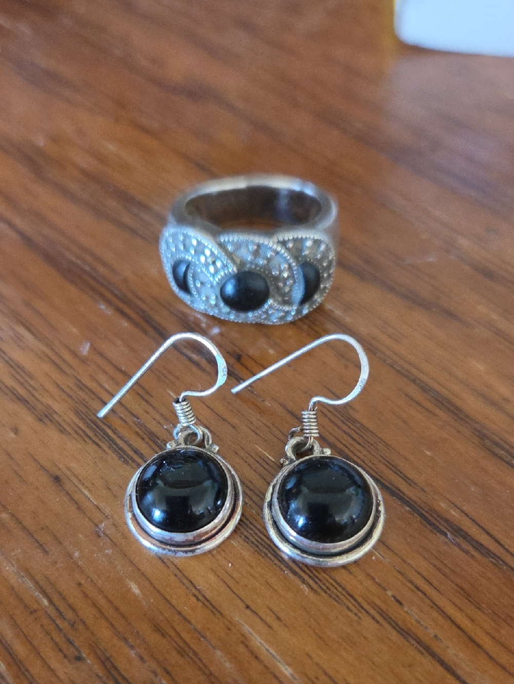 Classic Black Stone Drop Earrings in Silver-Tone Setting